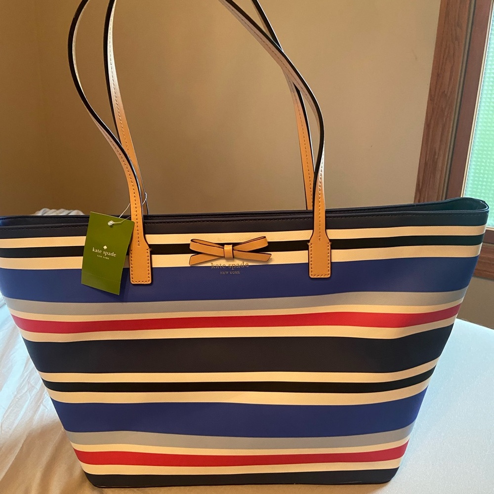Kate Spade Striped Tote with Bow NWT